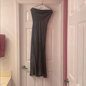 Floor length black silk dress with slit